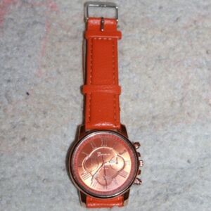Weicam Woman's Orange Fashion Analog Quartz Watch Leather Strap Needs Battery